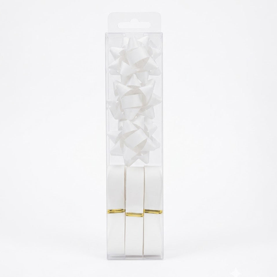 JIPPURI Matte Ribbon & Bow Set of 6 White