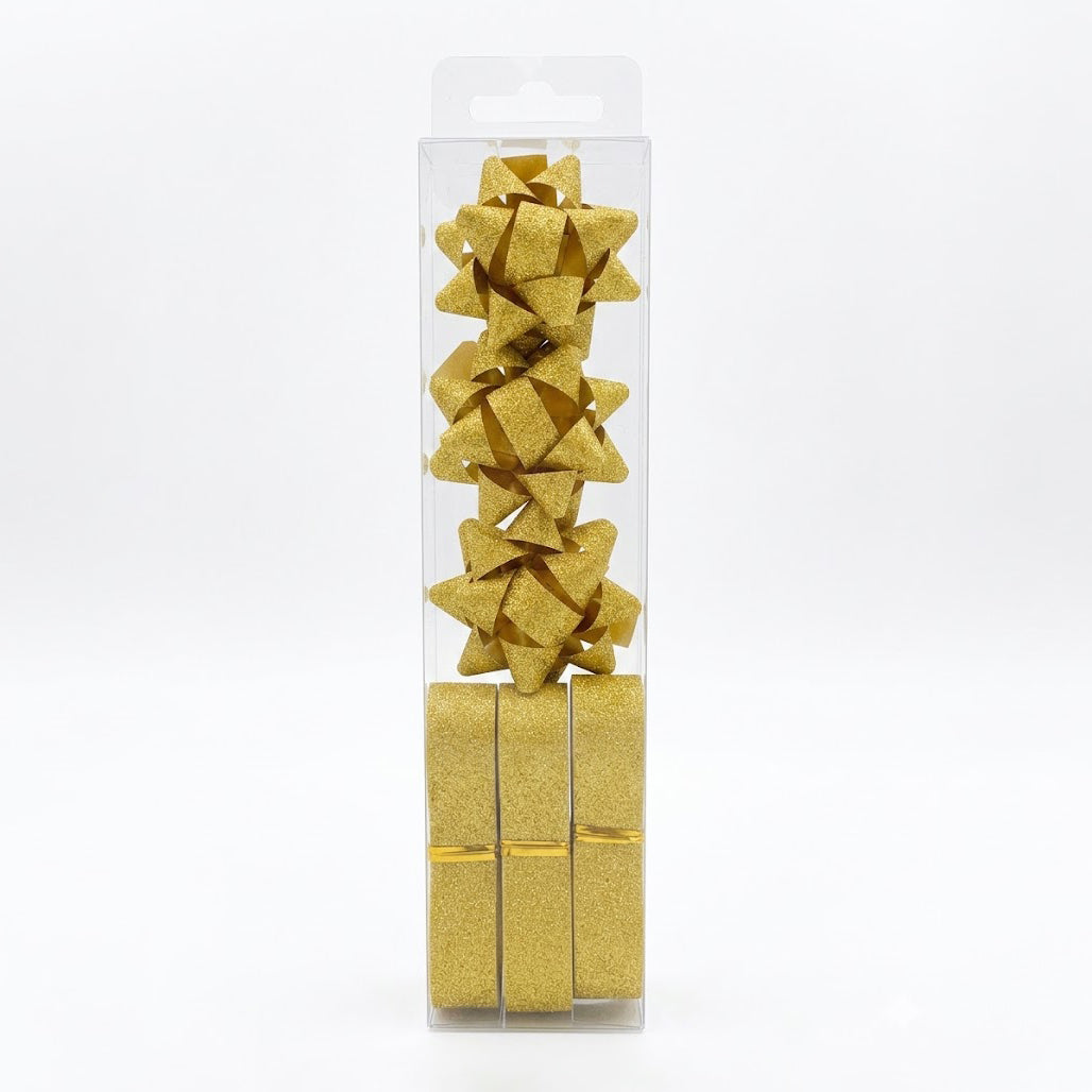 JIPPURI Matte Glitter Ribbon & Bow Set of 6 Gold