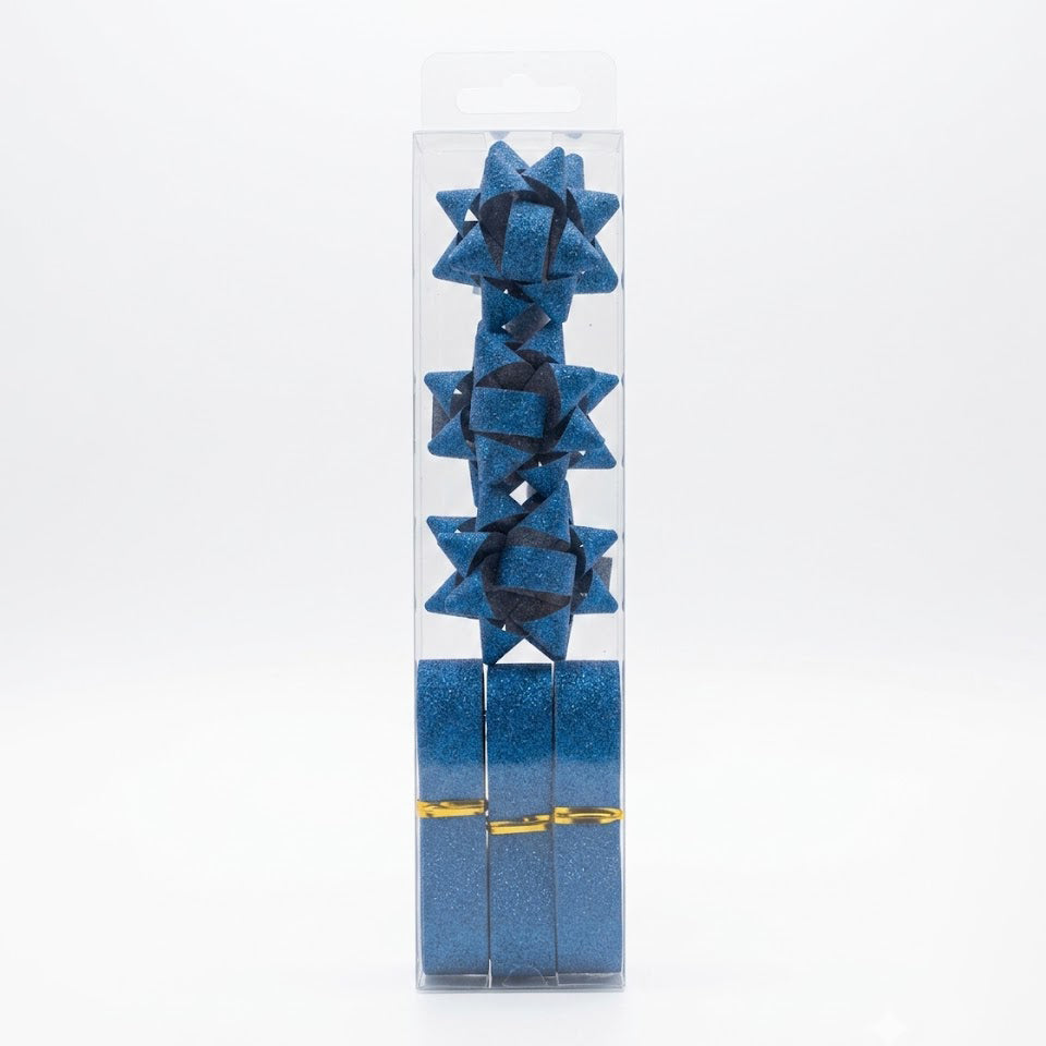 JIPPURI Matte Glitter Ribbon & Bow Set of 6 Blue