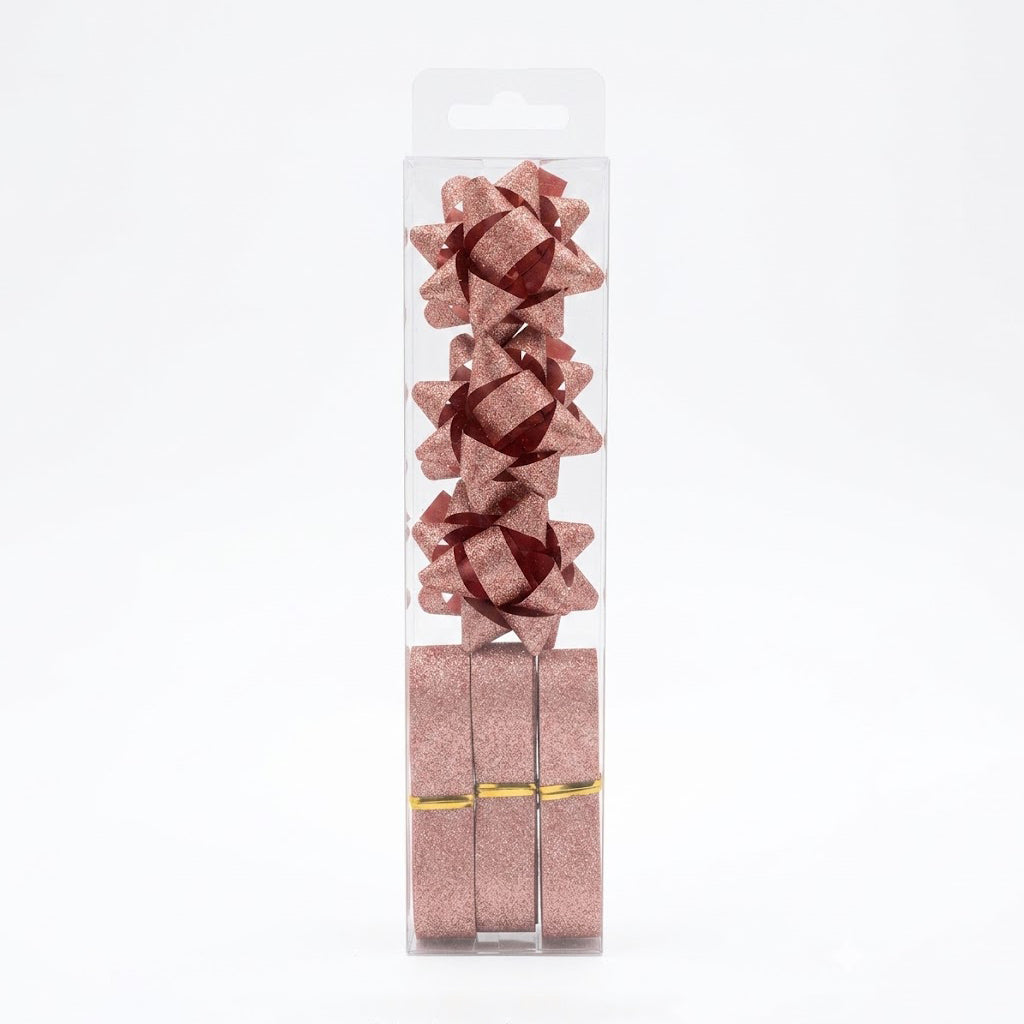 JIPPURI Matte Glitter Ribbon & Bow Set of 6 Copper