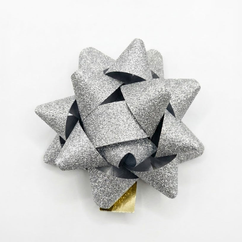 JIPPURI Matte Glitter Bow 3" Silver