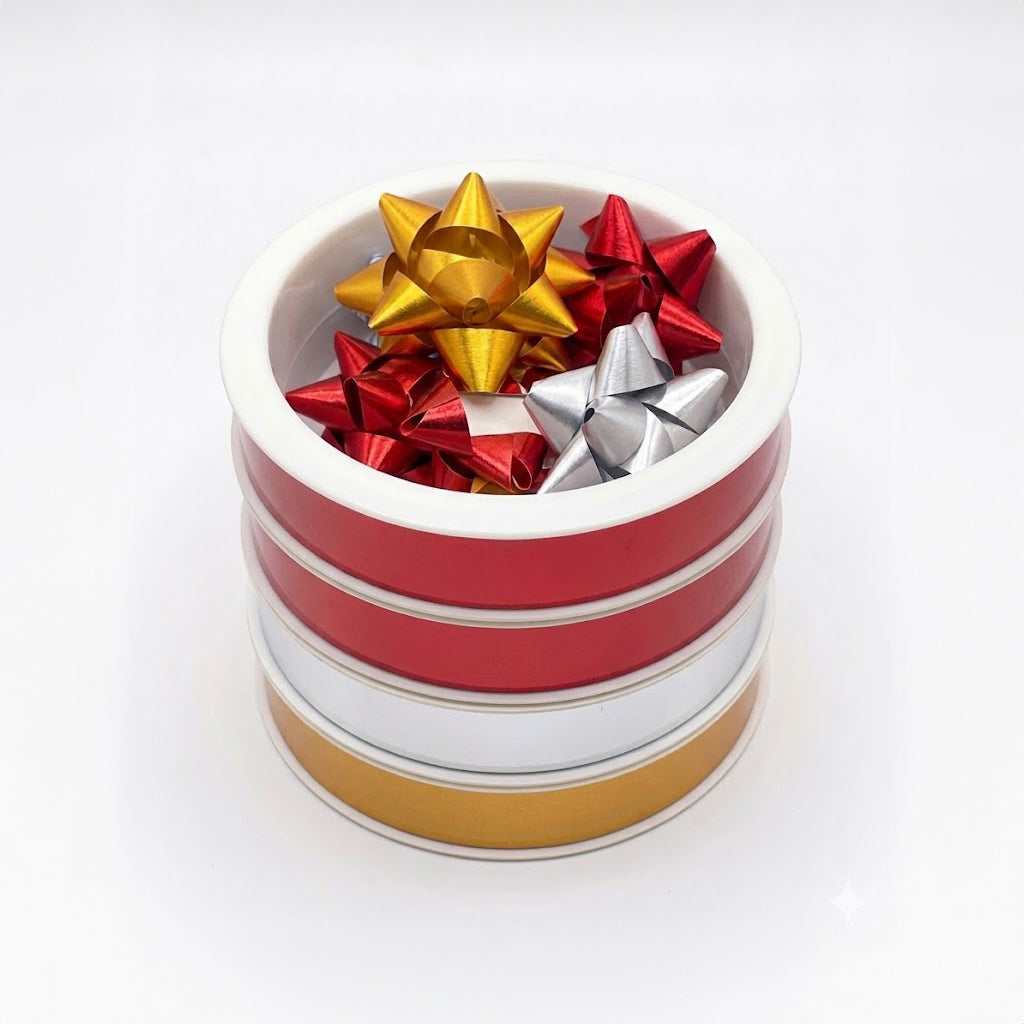 JIPPURI Ribbon Roll & Bow Set of 8 Metallic White Core Warm Tone