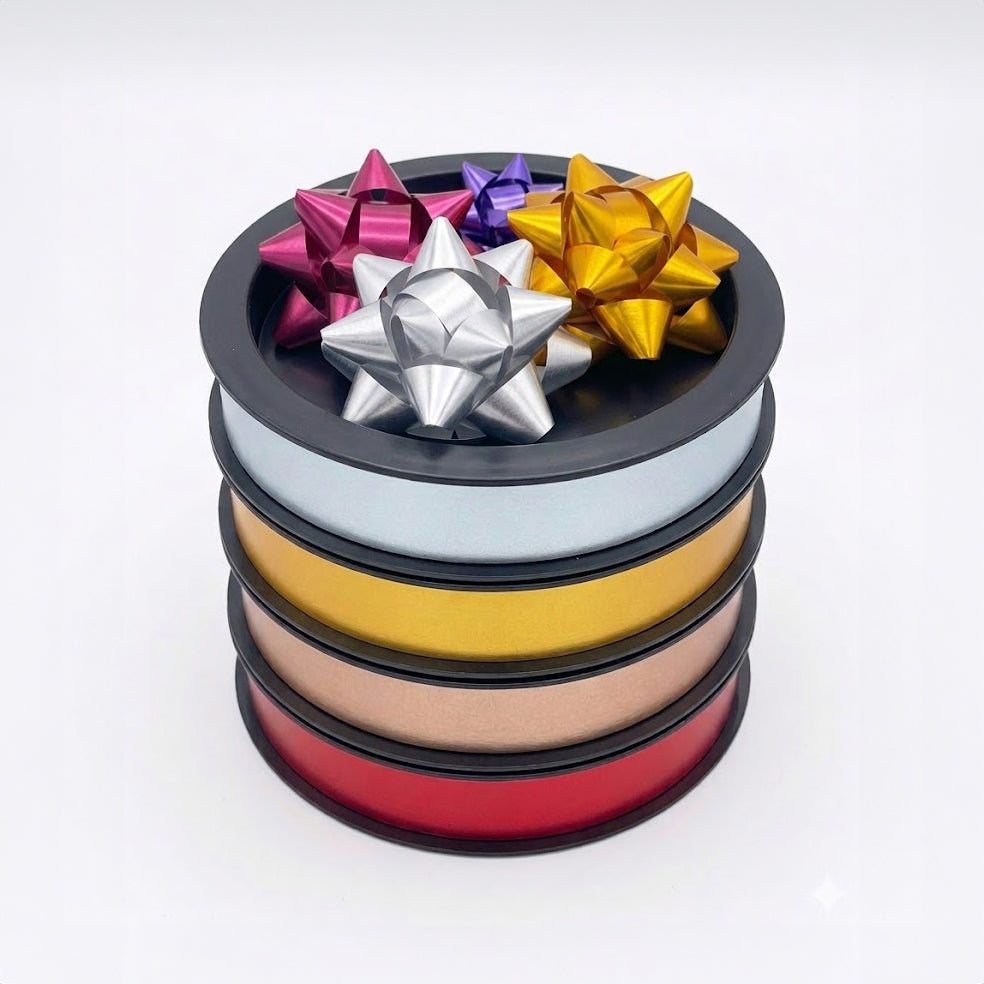 JIPPURI Ribbon Roll & Bow Set of 8 Metallic Black Core Warm Tone