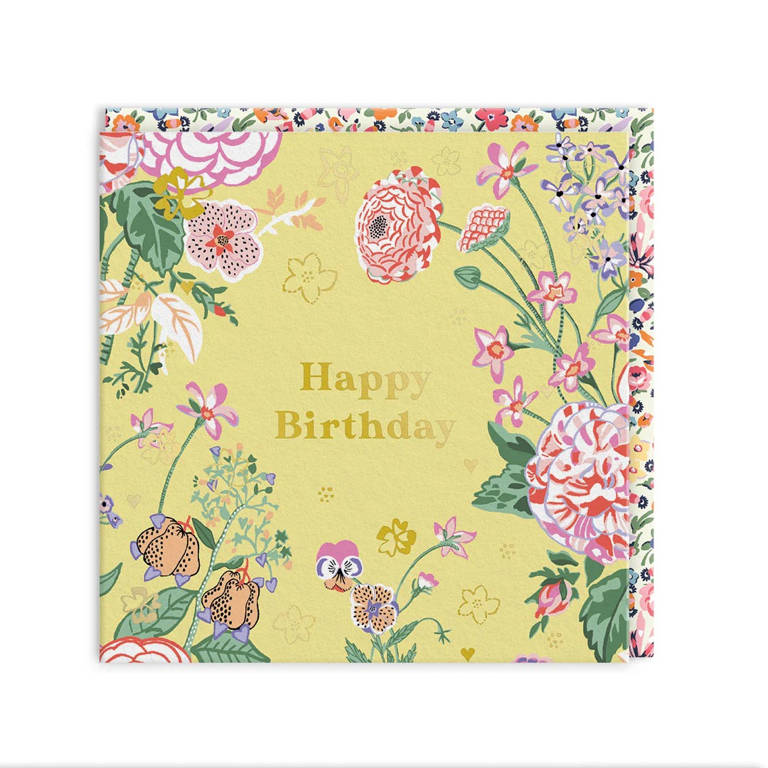 OHH DEER Greeting Card Yellow Birthday Floral Mini Square