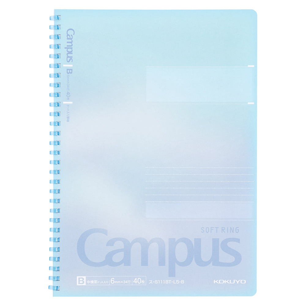 KOKUYO Campus Positive & Relax Soft Ring Notebook B5 Dot Line 6mm 40-Sheets Midnight Blue