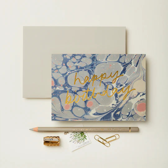 WANDERLUST PAPER CO Greeting Card Blue Marble Happy Birthday