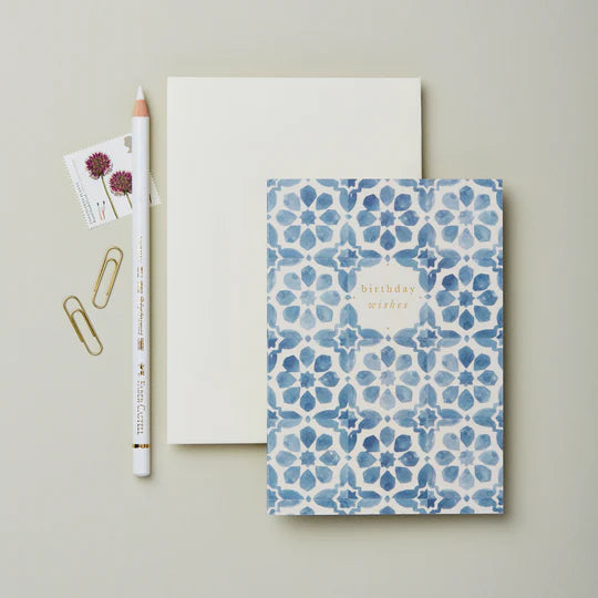 WANDERLUST PAPER CO Greeting Card Blue Tile Birthday Wishes