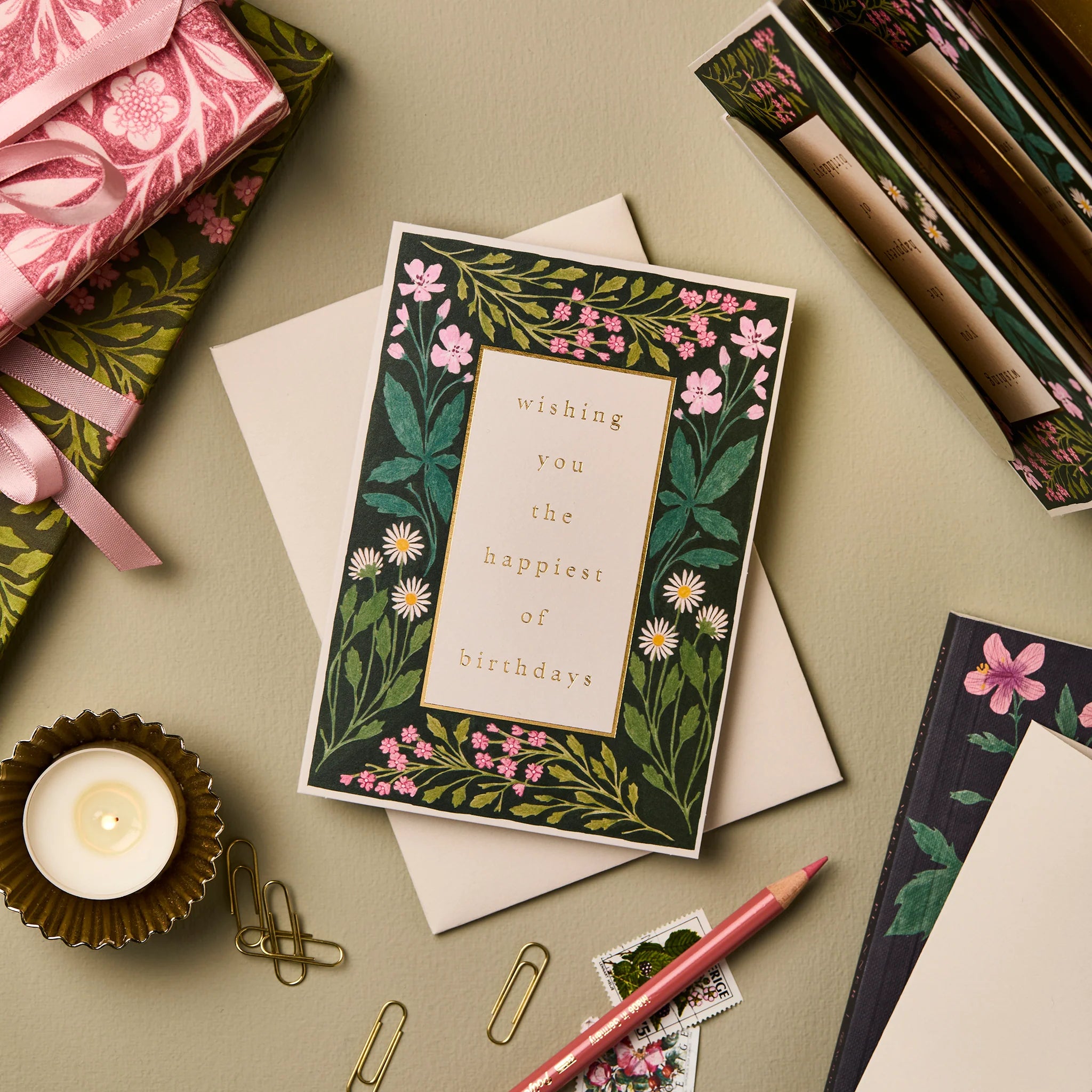 WANDERLUST PAPER CO Greeting Card Meadow Border Happiest Of Birthdays
