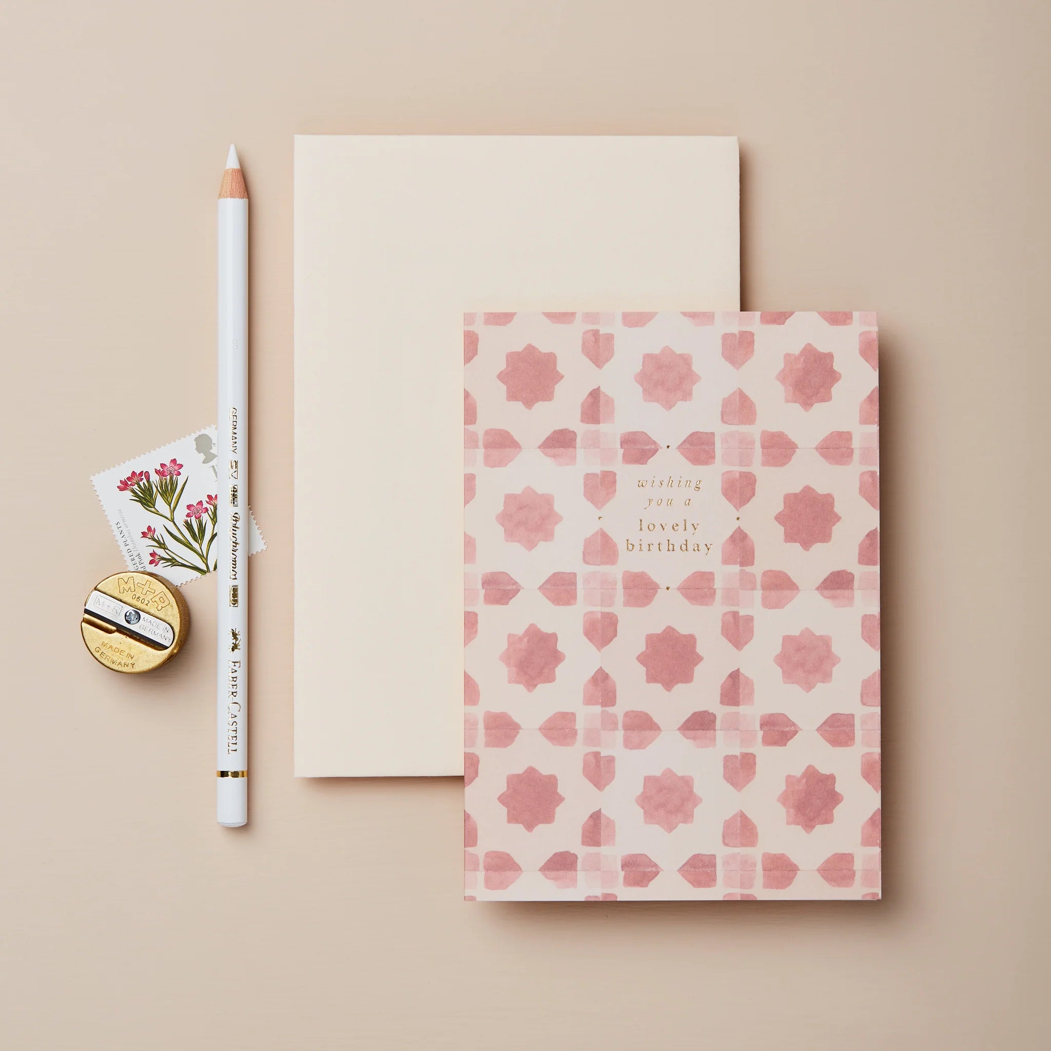 WANDERLUST PAPER CO Greeting Card Pink Tiles Wishing You A Lovely Birthday