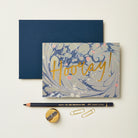WANDERLUST PAPER CO Greeting Card Blue Marble Hooray!