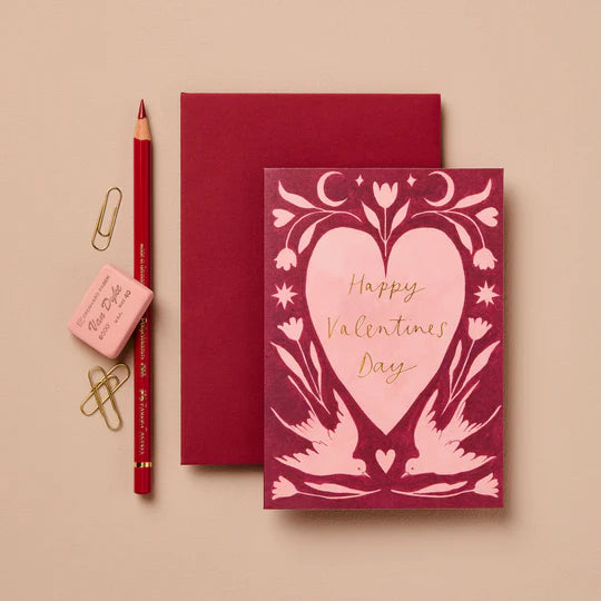 WANDERLUST PAPER CO Greeting Card Folk Heart Happy Valentines' Day