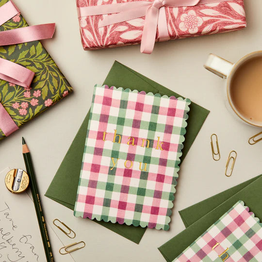 WANDERLUST PAPER CO Greeting Card Pink & Green Gingham Thank You