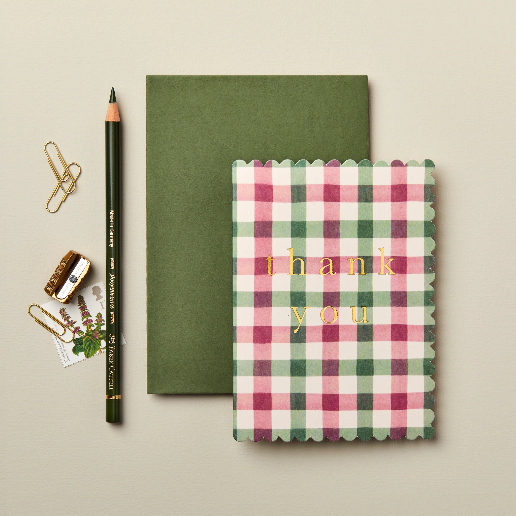 WANDERLUST PAPER CO Greeting Card Pink & Green Gingham Thank You