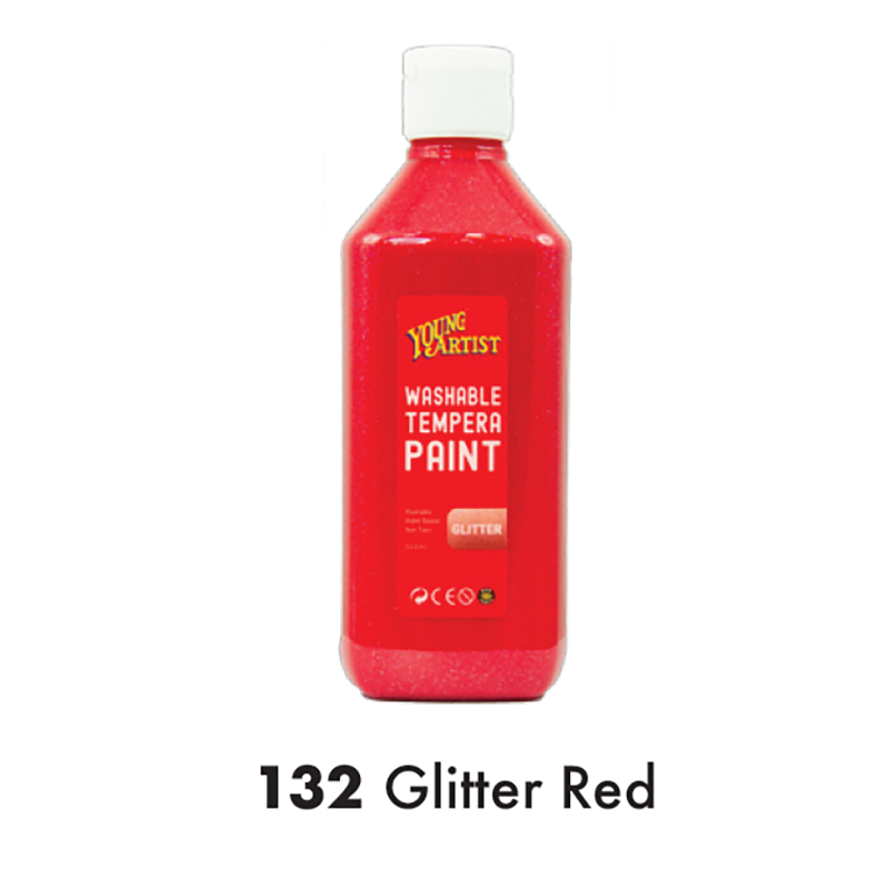 KCK Young Artist Tempera Paint 500ml #132 Glitter Red