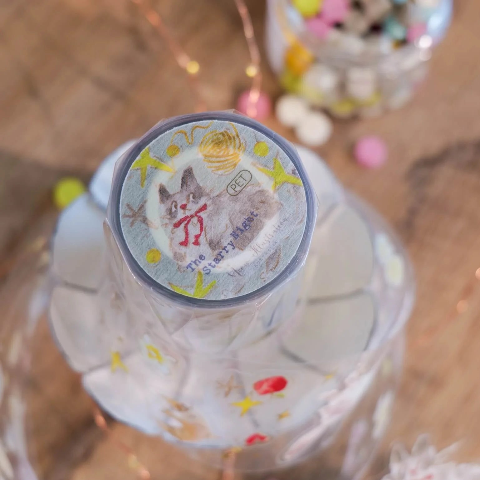 MEOW ILLUSTRATION Kiss-Cut PET Tape The Starry Night Sample Roll (150cm per cycle)