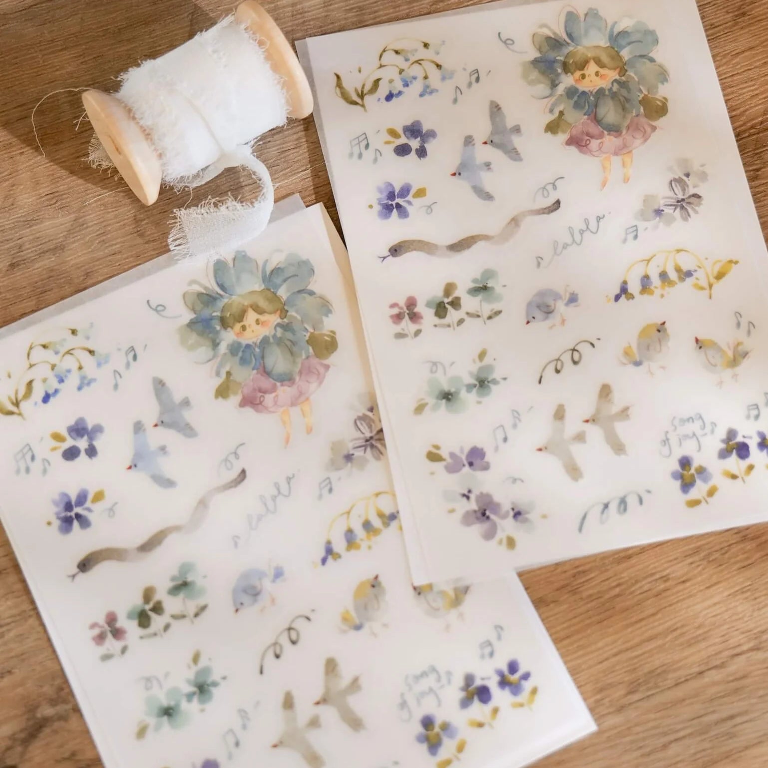 MEOW ILLUSTRATION Print-On Stickers Flower Girl Bamboo