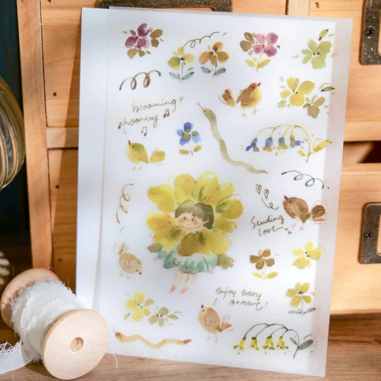 MEOW ILLUSTRATION Print-On Stickers Flower Girl Grass