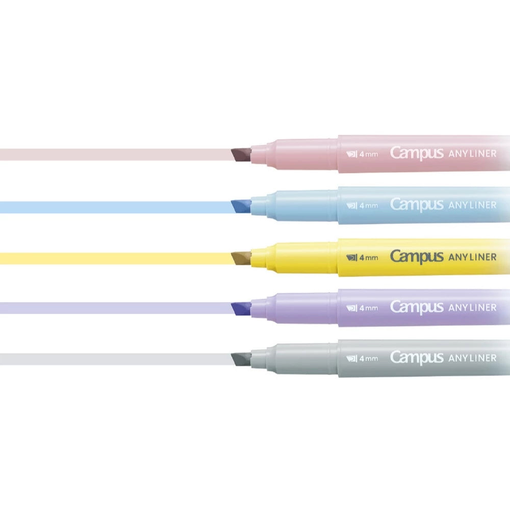 KOKUYO Campus Any Liner Highlighter 4mm Fine Tip Set of 5 Smoke Colours (WPM1-SM-5C)