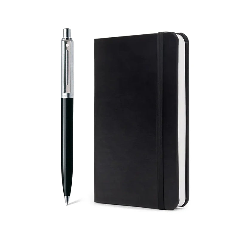 SHEAFFER 321 Sentinel Black Chrome Trim Ballpoint Pen with A5 Notebook Gift Set
