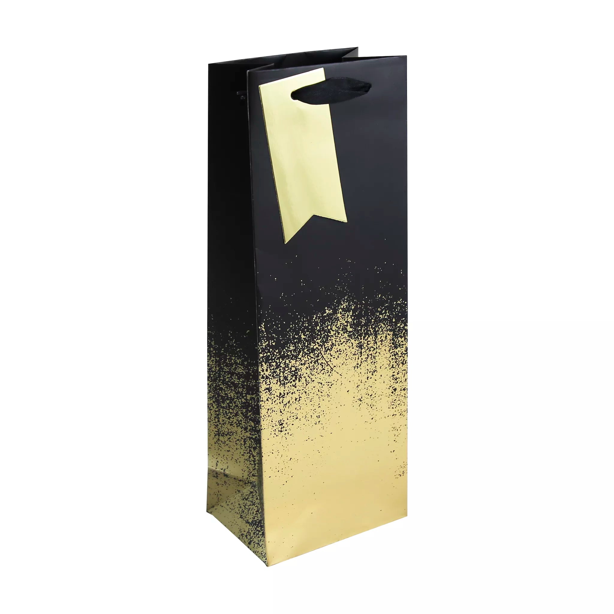 EUROWRAP Gift Bag Bottle Black Gold Distressed