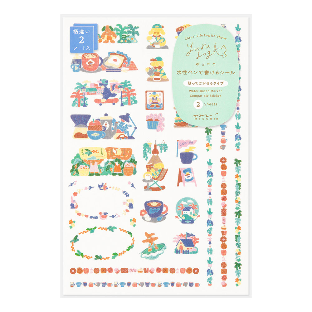 MIDORI Yuru Log Decoration Sticker 2-Sheets Coffee Shop