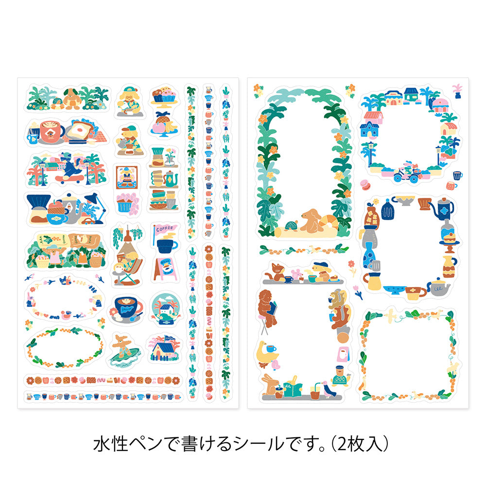 MIDORI Yuru Log Decoration Sticker 2-Sheets Coffee Shop