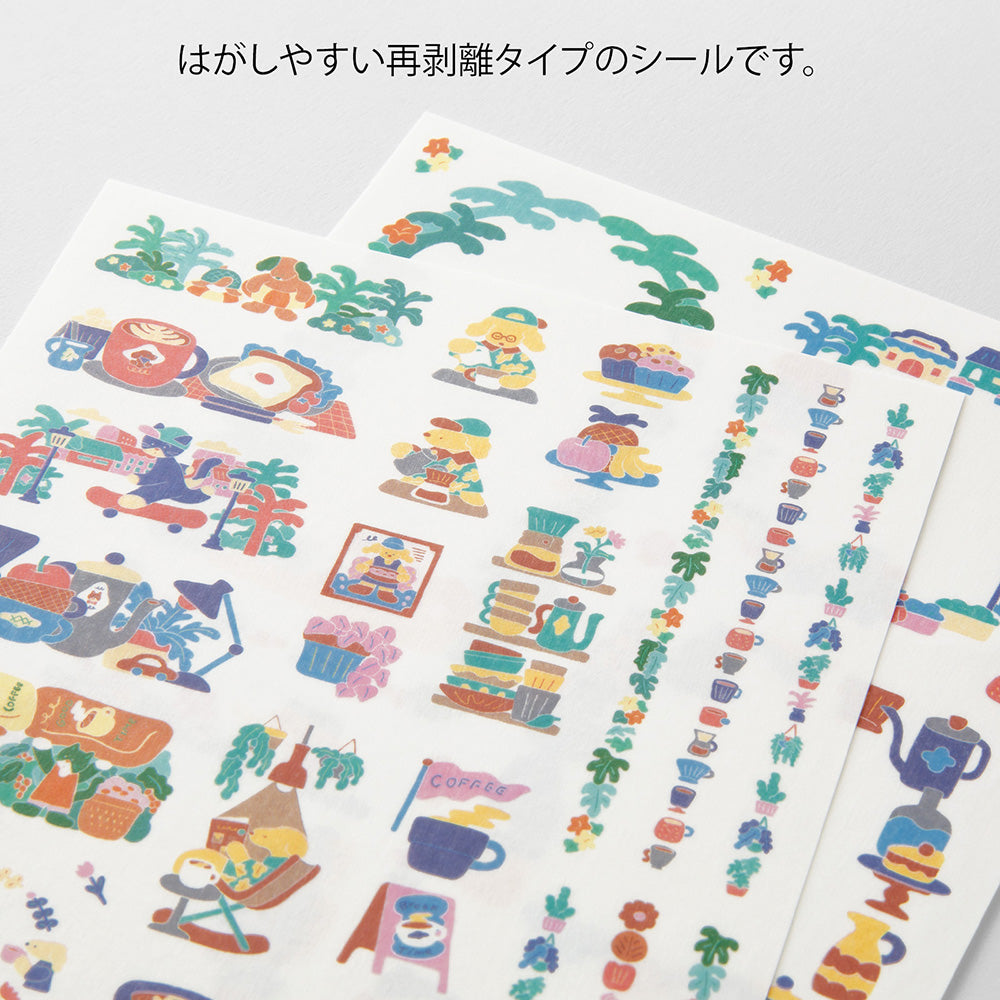 MIDORI Yuru Log Decoration Sticker 2-Sheets Coffee Shop