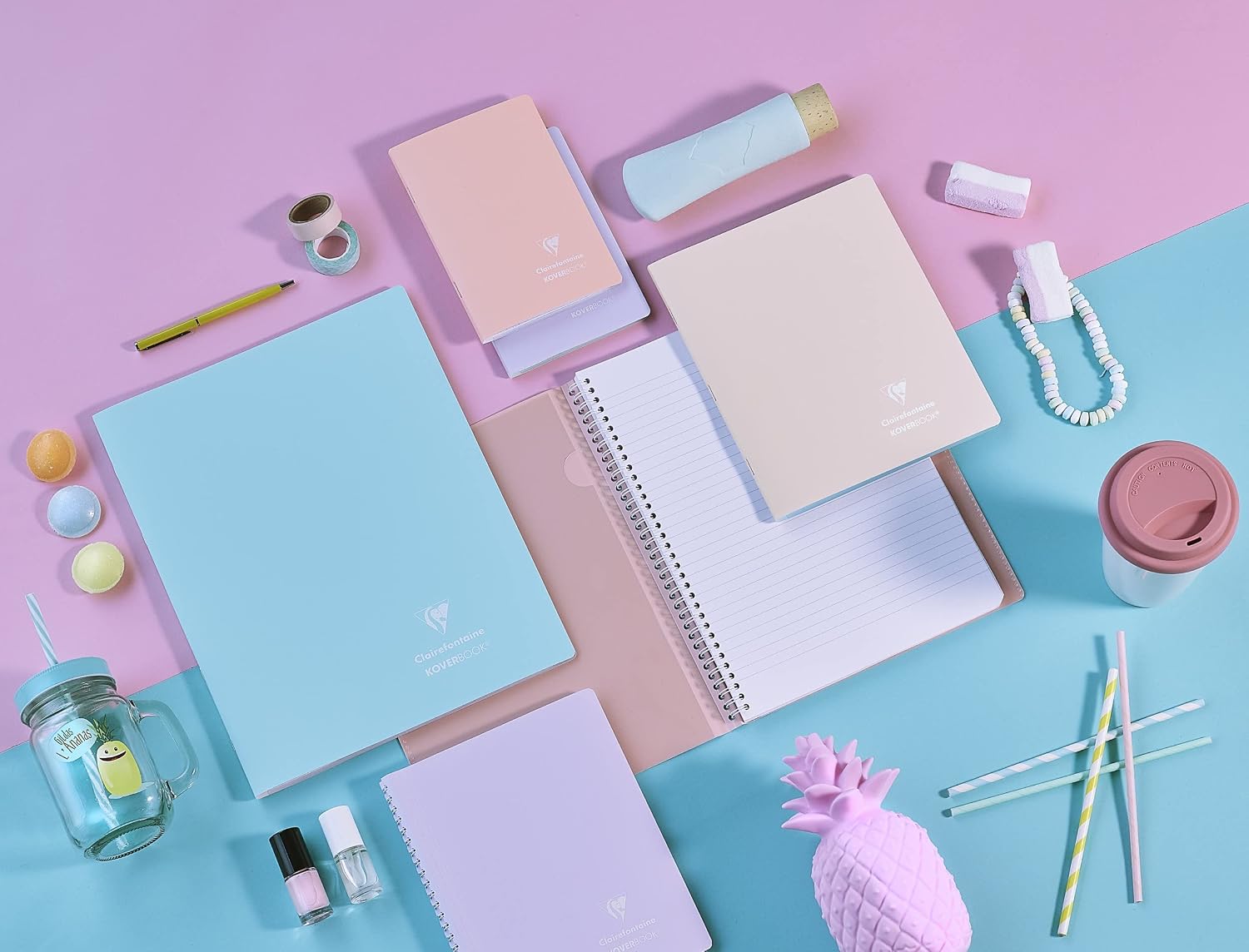 CLAIREFONTAINE Koverbook Blush Stapled Notebook A4 96p Ruled Coral (971779C)