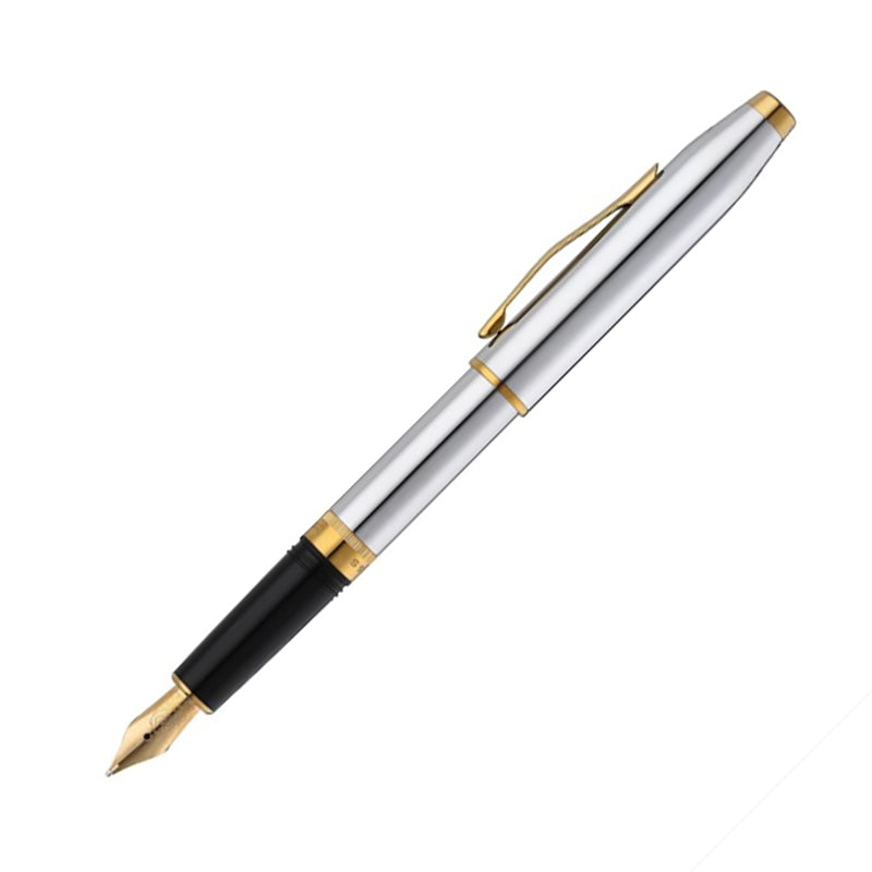 CROSS Foundry Polished Chrome with PVD Gold Appointments and Gold PVD Coated Stainless Steel Nib Fountain Pen - Medium