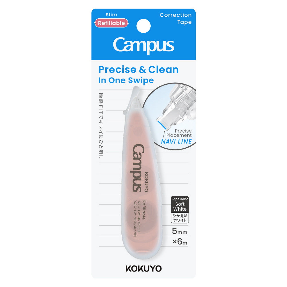 KOKUYO Campus Correction Tape NAVI LINE Refillable Slim Type Pink