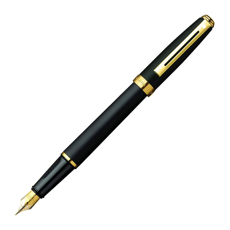 SHEAFFER Prelude 346 Matte Black Gold Trim Fountain Pen - Broad Nib