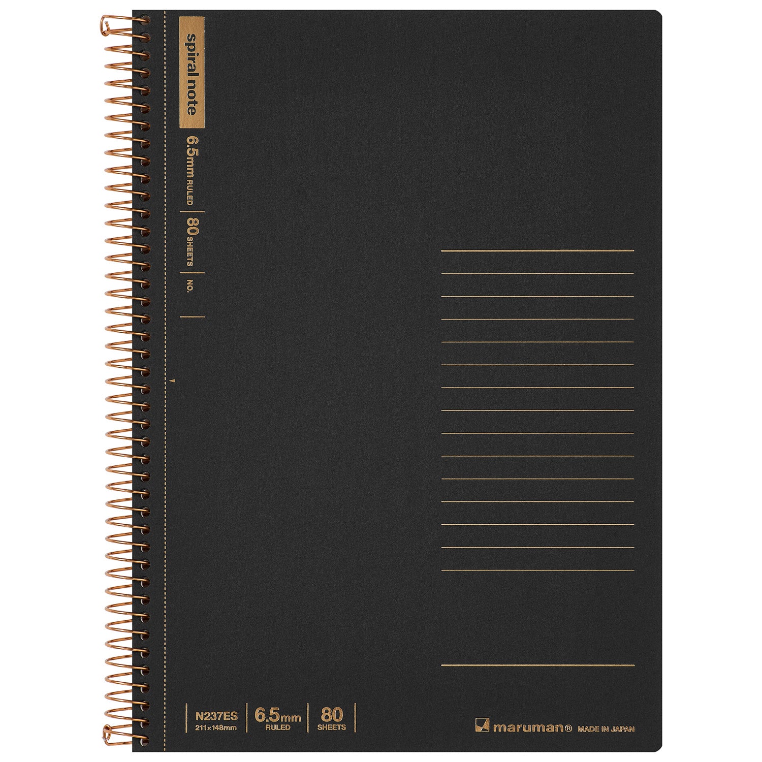 MARUMAN Spiral Note Basic 6.5mm Ruled 150s A5 / 80 Sheets / Black