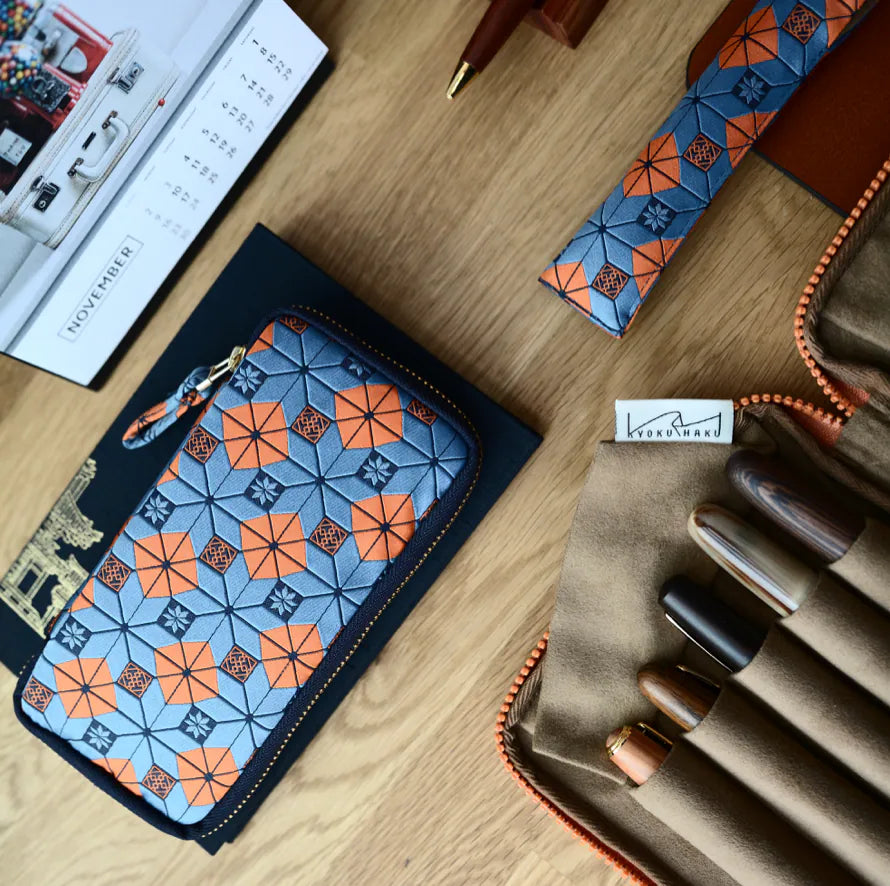 KYOKU HAKU Zippered Pen Case 3 Slots Siraya Orange