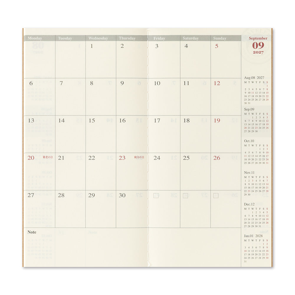 [Pre-Order] TRAVELERS Notebook 2027 Regular Monthly Refill