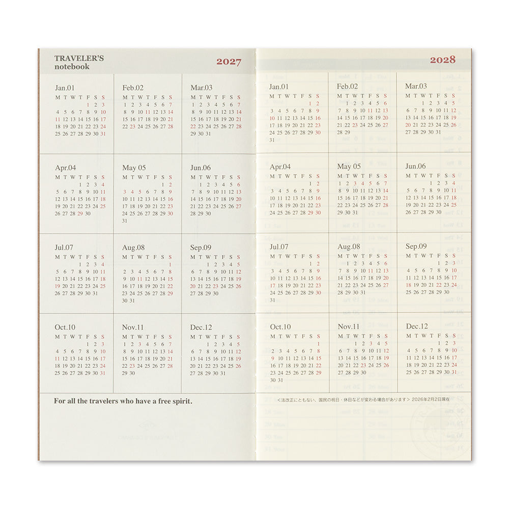 [Pre-Order] TRAVELERS Notebook 2027 Regular Weekly+Memo Refill