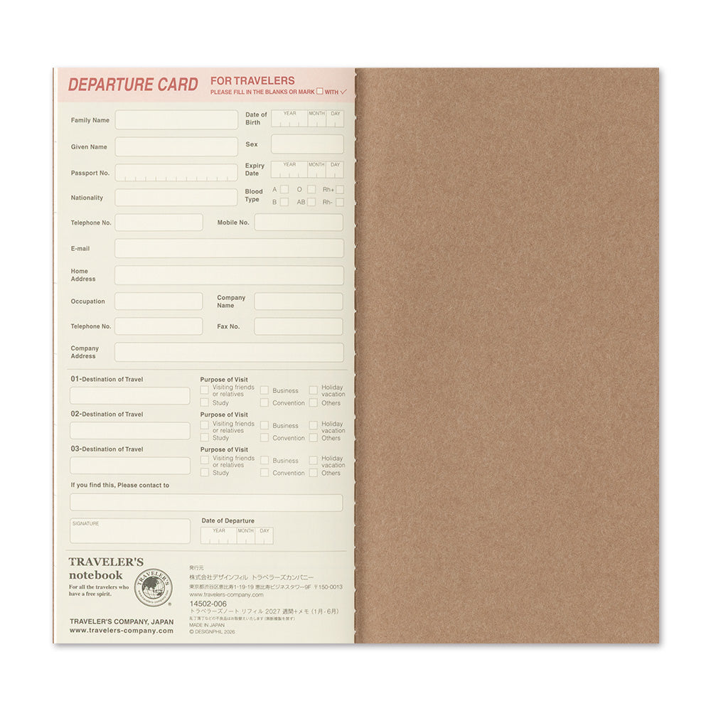 [Pre-Order] TRAVELERS Notebook 2027 Regular Weekly+Memo Refill