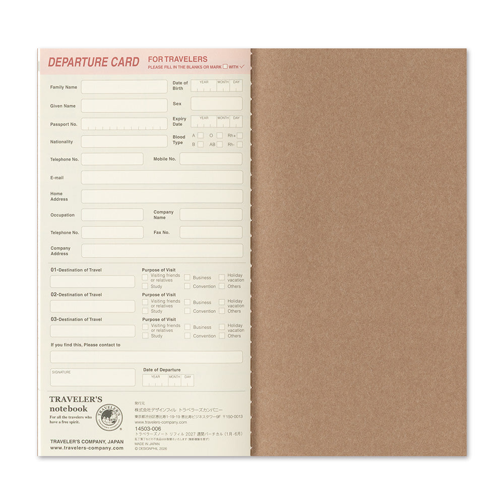 [Pre-Order] TRAVELERS Notebook 2027 Regular Weekly Vertical Refill
