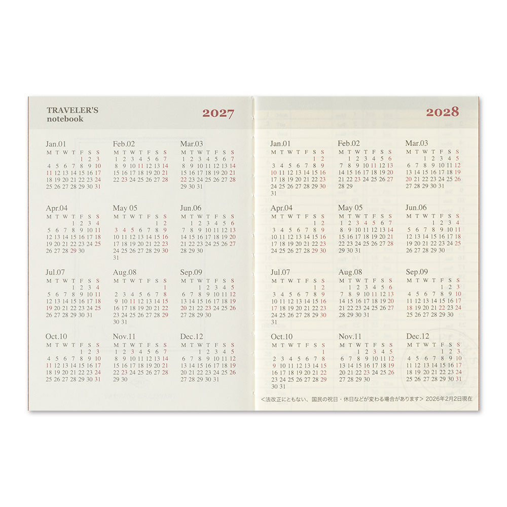 [Pre-Order] TRAVELERS Notebook 2027 Passport Weekly Refill